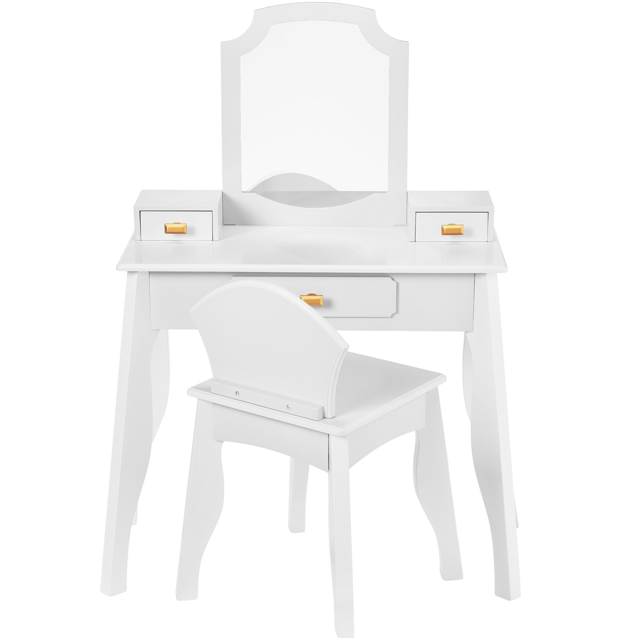 Best Choice Kids Wooden Pretend Play Vanity and Chair Set w/ Mirror – Little Girls Makeup Table with 3 Drawers